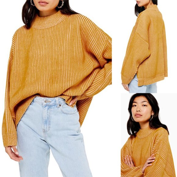 Topshop Sweaters - TOPSHOP Mock Neck Sweater Yellow and Pink XL